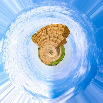 Tiny planet effect with real life photo, 360 panorama Stock Photos