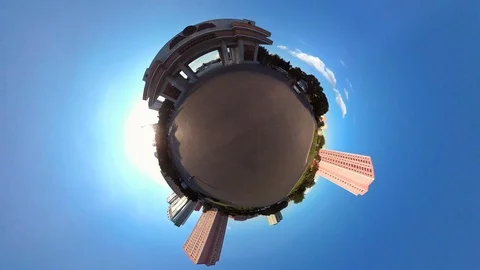 Tiny Planet – Entrance to War Museum in Pyongyang- 360° Time lapse Stock Footage 99844554