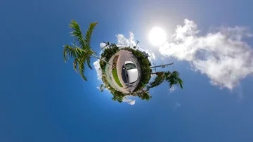Tiny Planet footage driving in Miami Beach Venetian Islands Stock Footage 85772730
