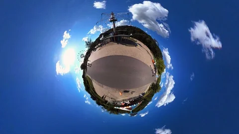 Tiny Planet –  Fun ride at Funfair in Pyongyang, North Korea- 360° Time lapse Stock Footage 99842706