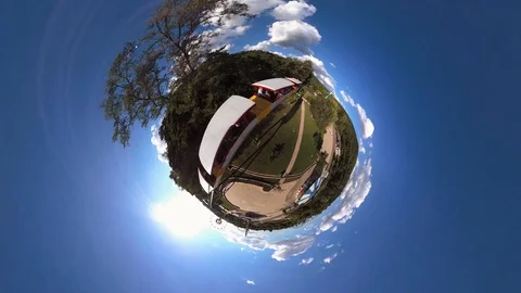 Tiny Planet –  Fun ride on train at Funfair in Pyongyang- 360 Stock Footage 99842998