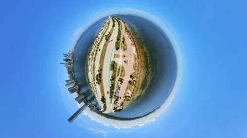 Tiny planet Key Biscayne Miami aerial motion 4k video Video stock 334794388