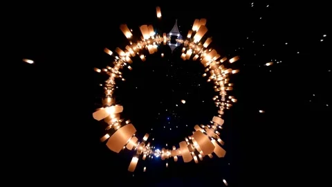 Tiny Planet Many Sky Lanterns Floating Around To Night Sky and Reflection Effect 스톡 동영상 131456173