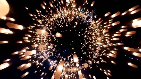 Tiny Planet Many Sky Lanterns Floating Around To Night Sky and Reflection Effect 動画素材 131456190