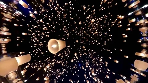 Tiny Planet Many Sky Lanterns Floating Around To Night Sky and Reflection Effect Stock Footage 131456219