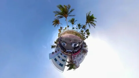Tiny planet Miami Beach Ocean Drive 360 Stock Footage 85375701