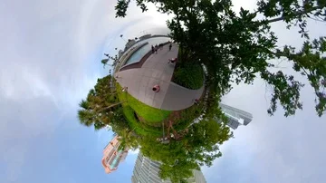 Tiny planet Miami Beach trees along a pedestrian pathway Stock Footage 85772960
