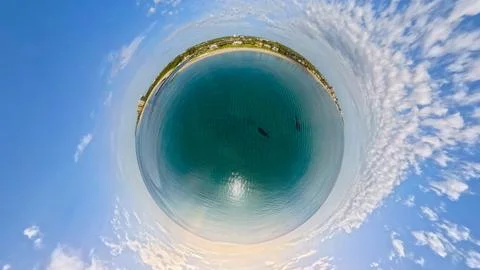 Tiny Planet Perspective: 360-Degree Spherical Aerial View of Jupiter Inlet Stock Photos