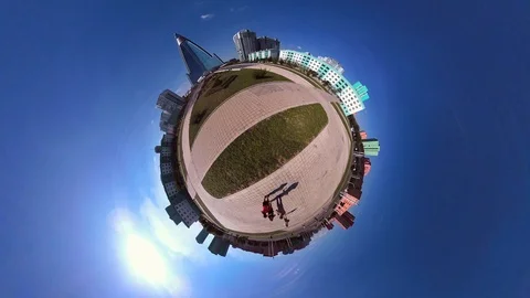 Tiny Planet –  Ryugyong Hotel Pyramid  in Pyongyang- 360° Stock Footage 99843583