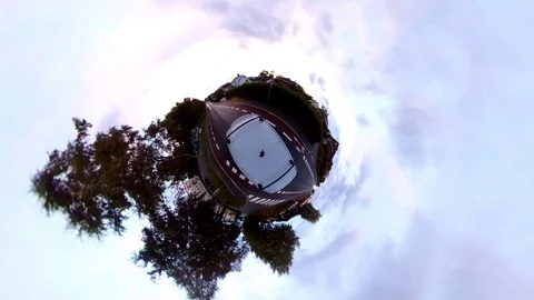 Tiny planet. Van driving time lapse. Urban art. Stockbeeldmateriaal 95558748