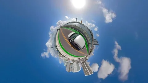 Tiny planet Venetian Causeway Miami motion video stabilize Stock Footage 85773503