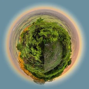 Tiny planet view of Cambewarra lookout at sunset in the summer, with Berrys B Stock Illustration