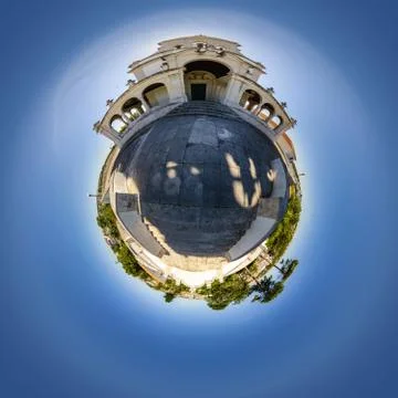 Tiny Planet View of Nossa Senhora da Encarnao Church in Leiria, Portugal Stock Photos