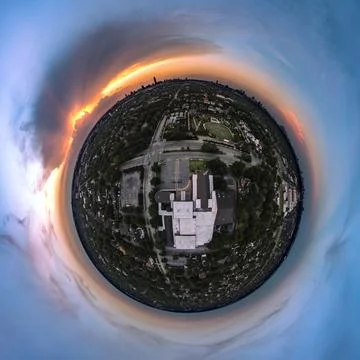 Tiny plant shot of sunset with, a 360-angle shot, Houston, Texas Stock Photos