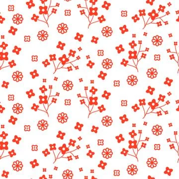 Tiny red color floral seamless simple vector pattern. Illustrazione stock