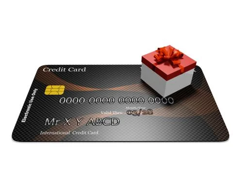 Tiny Red Gift Box on Credit Card Stock Illustration