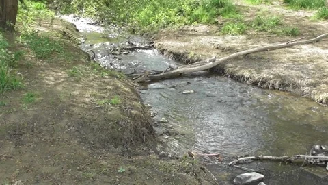 Tiny river waterfall in spring Stock Footage 307140313