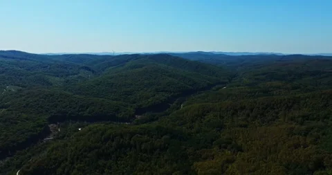 Tiny Road Following Mountain Valley Layers Of Green Hills On Hot Summer Day Stock Footage 300448013