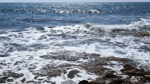 Tiny rough waves. Dark blue water Stock Footage 75635050