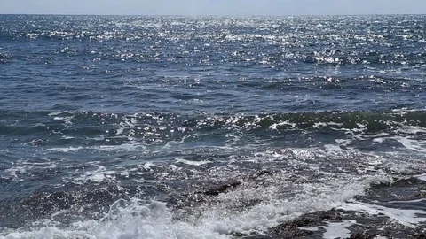 Tiny rough waves. Dark blue water Stock Footage 75635378