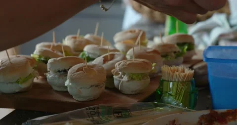 Tiny sandwich in a table, natural light, 4k 스톡 동영상 140342044