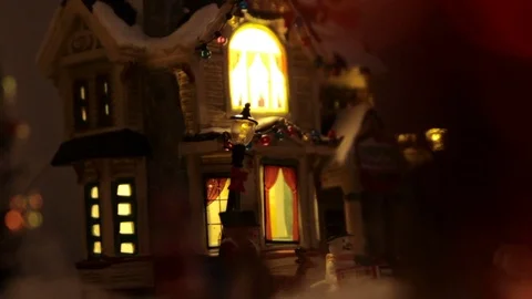 Tiny Santa's house at night Stock Footage