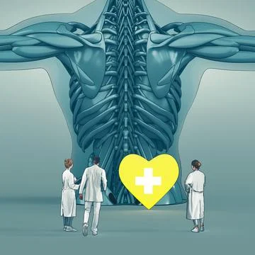 Tiny scientists studying backbone isolated illustration. Cartoon medical doctors Illustrazione stock