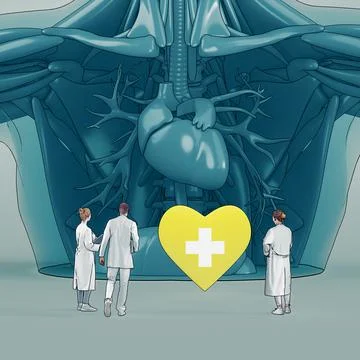 Tiny scientists studying heart and cardiovascular system isolated illustration Stock Illustration