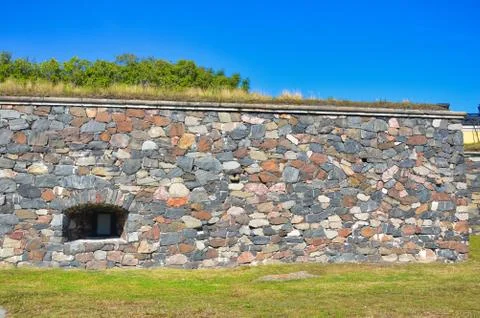 This is a tiny segment of the wall circling Suomenlinnan Stock Photos
