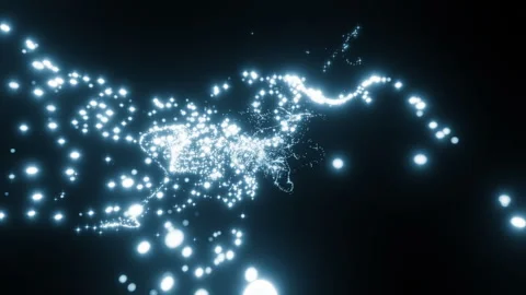 Tiny shimmering bokeh particles moving fast on a black backdrop. Design. Neon 스톡 동영상 256728403