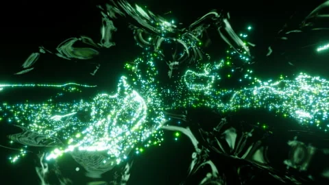 Tiny shimmering bokeh particles moving fast on a black backdrop. Design. Neon 스톡 동영상 256728559