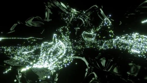 Tiny shimmering bokeh particles moving fast on a black backdrop. Design. Neon Stockillustratie