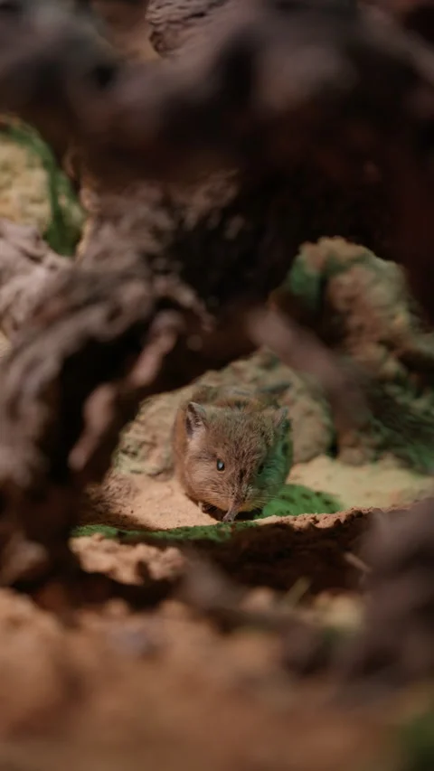 Tiny Shrew Peeking From Its Natural Burrow Video stock 336787570