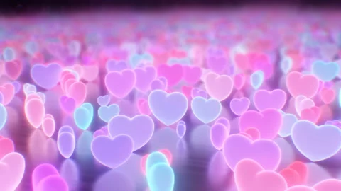 Tiny Spinning Pink and Blue Hearts Glowing Inside Reflection Room Stock Footage 228805714