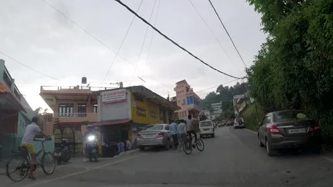 Tiny streets of Himalayan town village with small grocery shop market and local Video stock 273357001