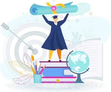 Tiny student lifted a huge scroll over his head Stock-Illustration