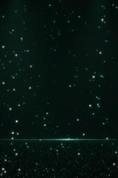 Tiny teal and pale green lights scatter through a deep black-green field ab.. イラスト素材