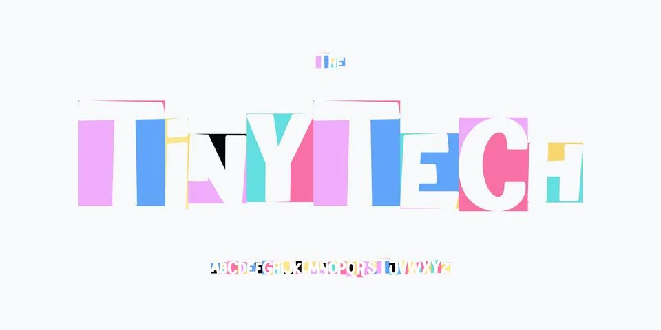 Tiny Tech colorful geometric font alphabet, cute playful technology letters for Stockillustratie