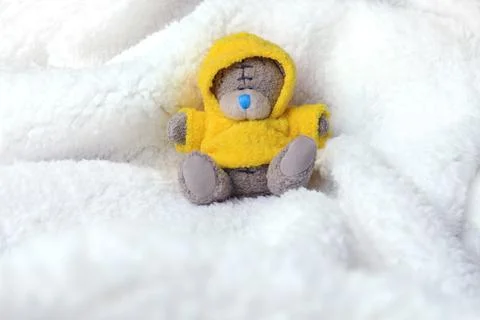Tiny Teddy in Yellow Coat Stock Photos