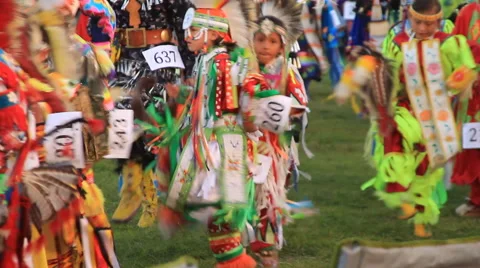 Tiny Tots grand entry at the Pow Wow Stock Footage 45678117