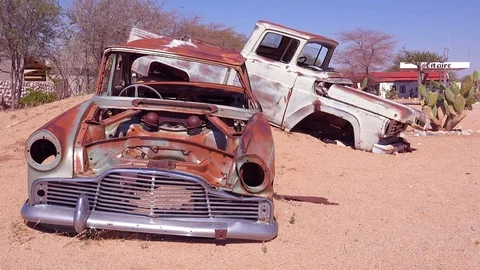 The tiny town of Solitaire Namibia offers a gas station and a small oasis Stock Footage 106936213