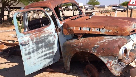 The tiny town of Solitaire Namibia offers a gas station and a small oasis Stock Footage 106936841