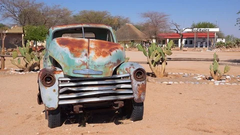 The tiny town of Solitaire Namibia offers a gas station and a small oasis Stock Footage 106937273