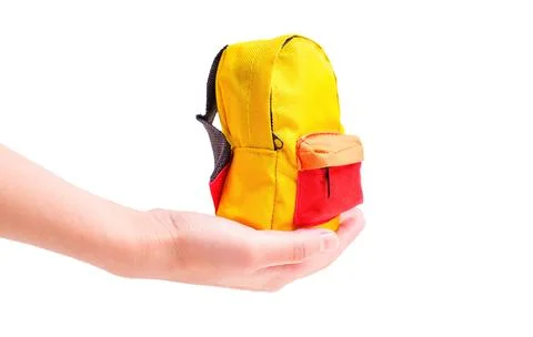 Tiny Vibrant Backpack in Hand on White 스톡 사진