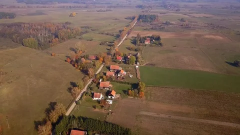 Tiny Village Alongside the Road on 4K Aerial Drone View Video stock 96739810