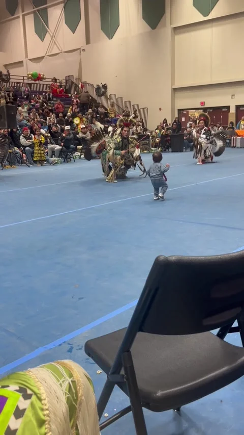 Tiny Warrior Joins the Pow Wow, New Town, North Dakota, USA - 13 Dec 2024 스톡 동영상 295899244
