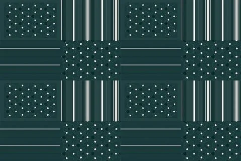 Tiny White Flowers On Green With Stripes Seamless Pattern Repeat Illustrazione stock
