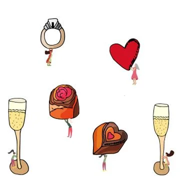Tiny women preparing romantic set for Valentine's day. Stock Illustration