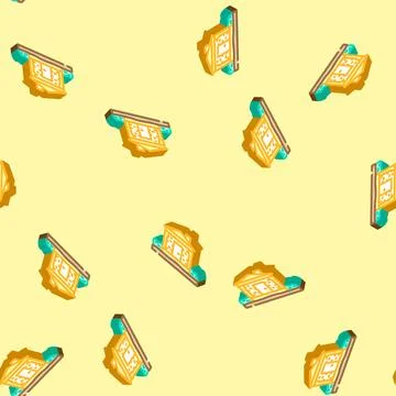 Tiny wooden cabin isometric icon seamless pattern イラスト素材