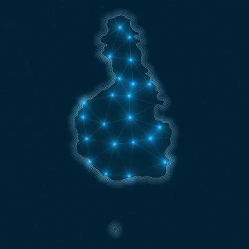 Tioman Island network map. Abstract geometric map of the island. Digital co.. Ilustração Stock